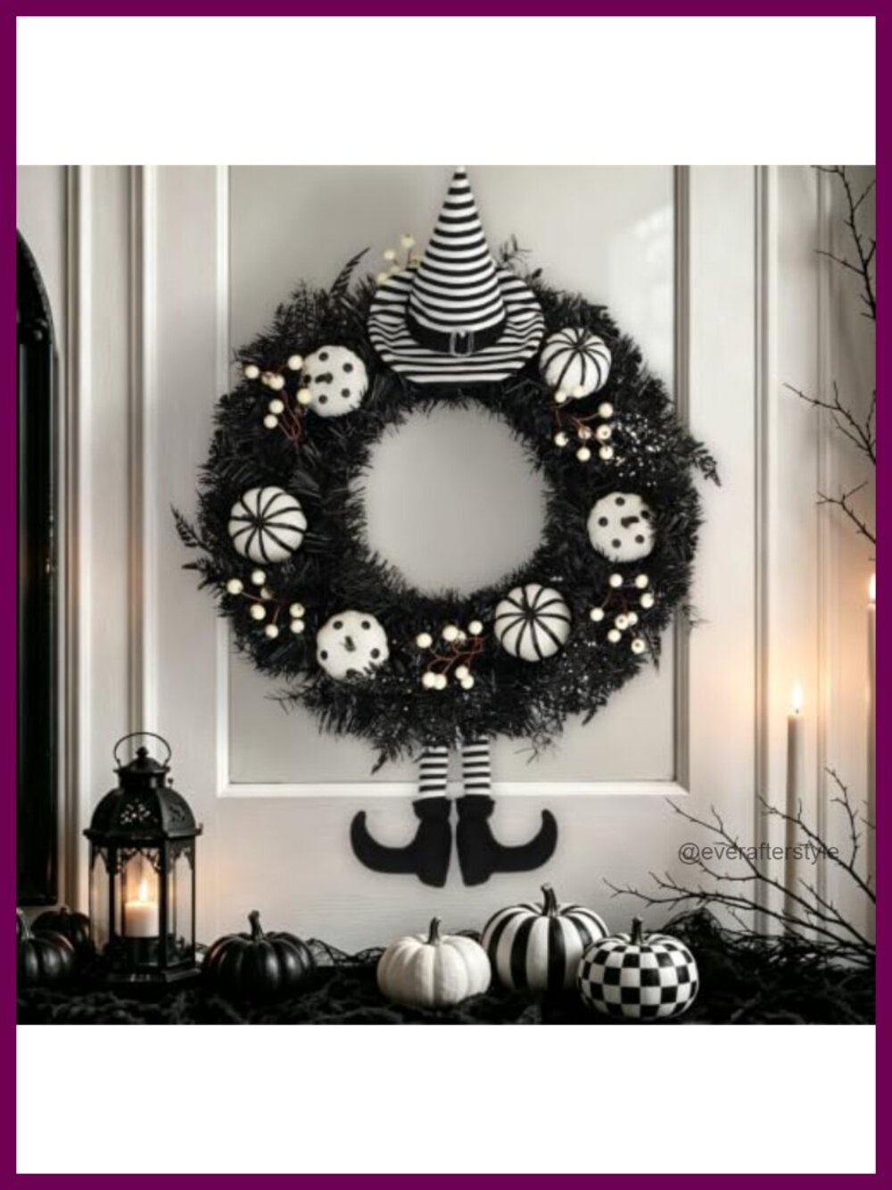 24" Halloween Wreath with Witch Hat Legs Fall Front Door Decor